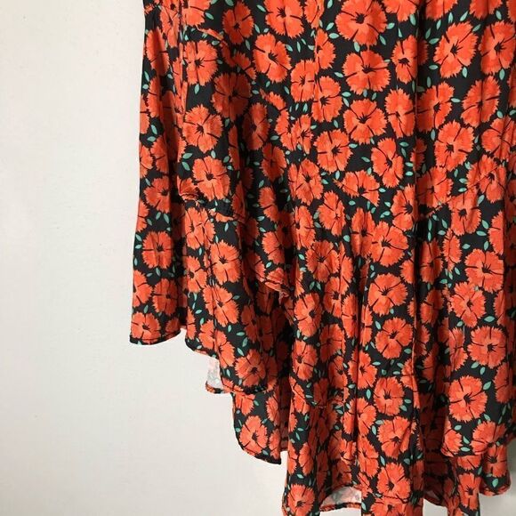 Anthropologie ett:twa Poppy Print Flared Ruffle Hem Floral Pants Capris - Picture 6 of 10